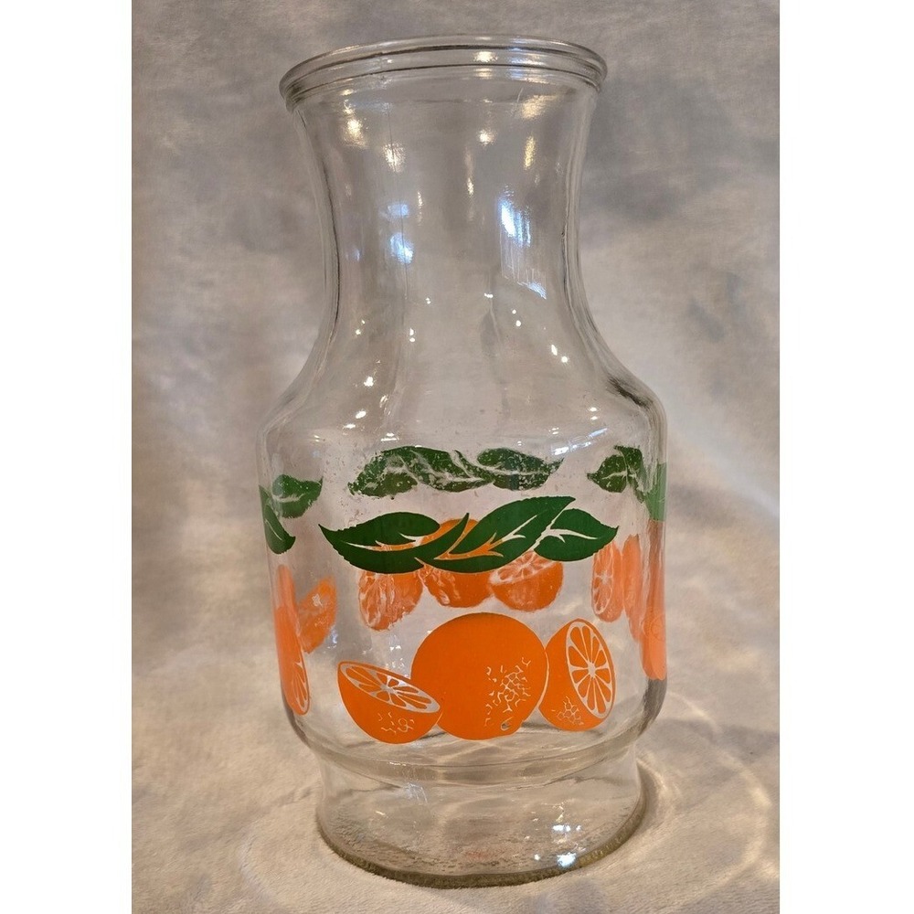 Vintage Orange Juice Pitcher Glass Carafe Kitchen Decor Breakfast 8 3/4"‎